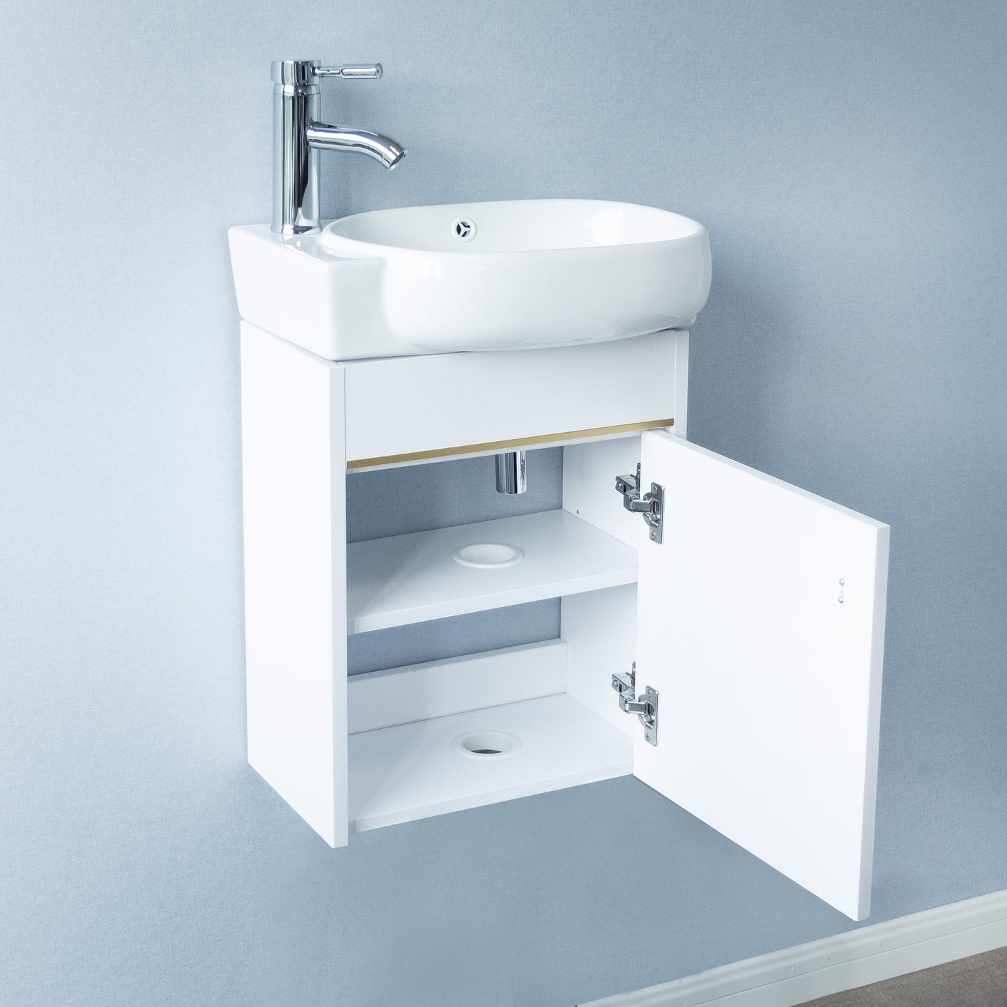 17'' Single Small Wall Mounted Bathroom Vanity with Ceramic Top (White)