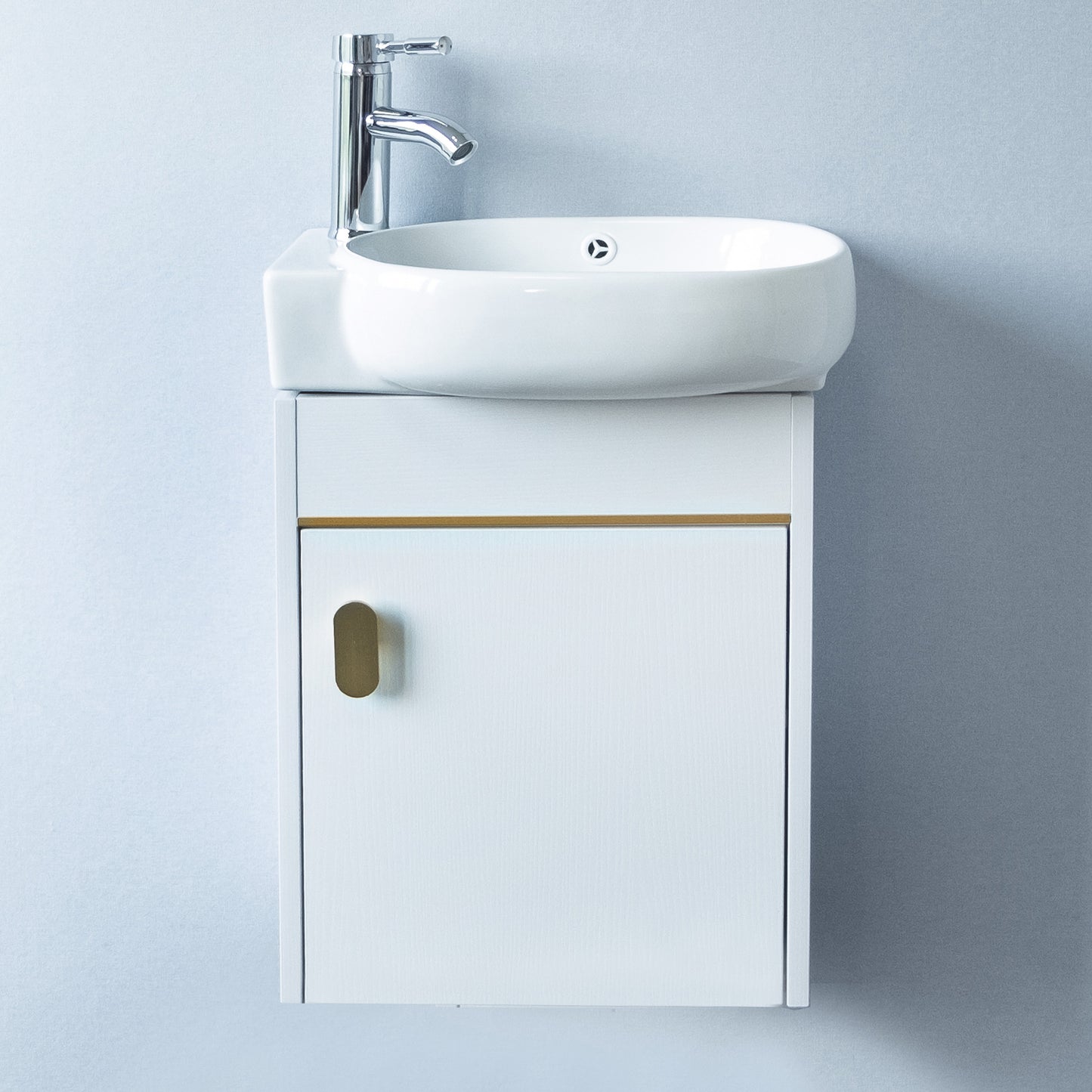 17'' Single Small Wall Mounted Bathroom Vanity with Ceramic Top (White)